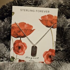 NWT Silver Necklace with August Poppy Pendant